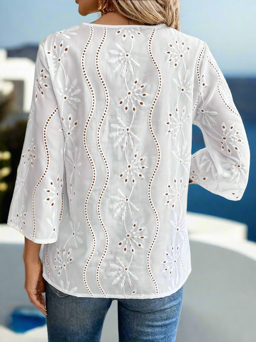 Louisa Eyelet Embroidered Notched Blouse