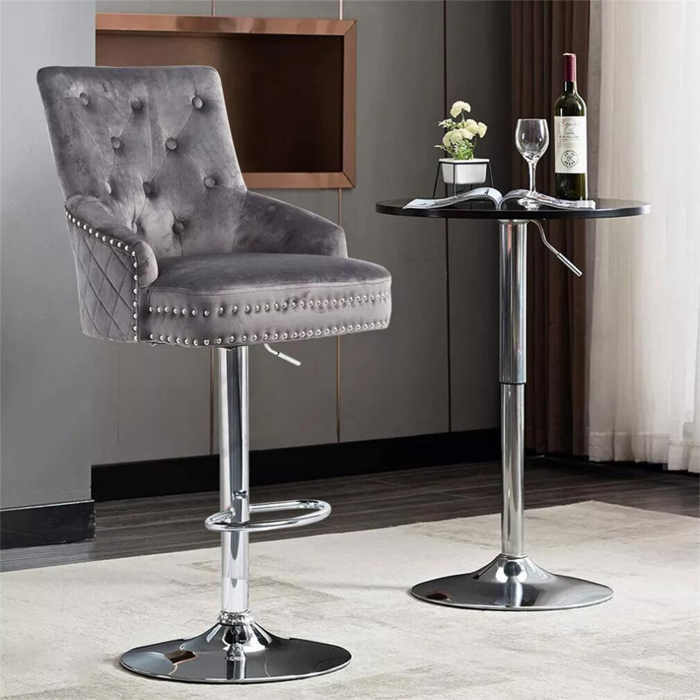 Velvet Swivel Bar Stools with Luxurious Upholstery and Lion Knocker Detail