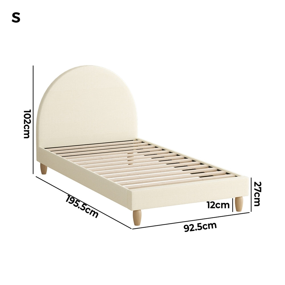 Single Size Bed Frame with Arched Bedhead in Beige