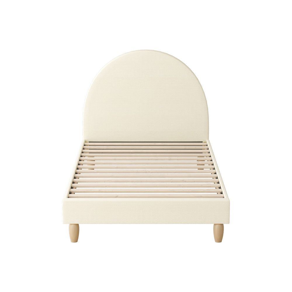 Single Size Bed Frame with Arched Bedhead in Beige