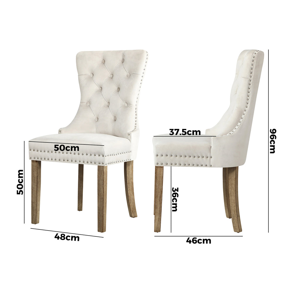 Set of 2 Velvet Dining Chairs French Tufted Beige