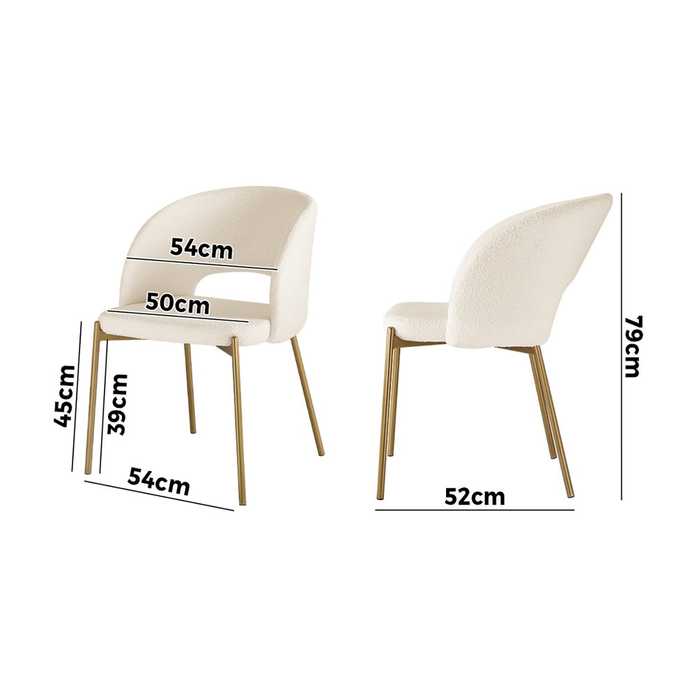4PCS Armchair Dining Chairs Sherpa White and Gold