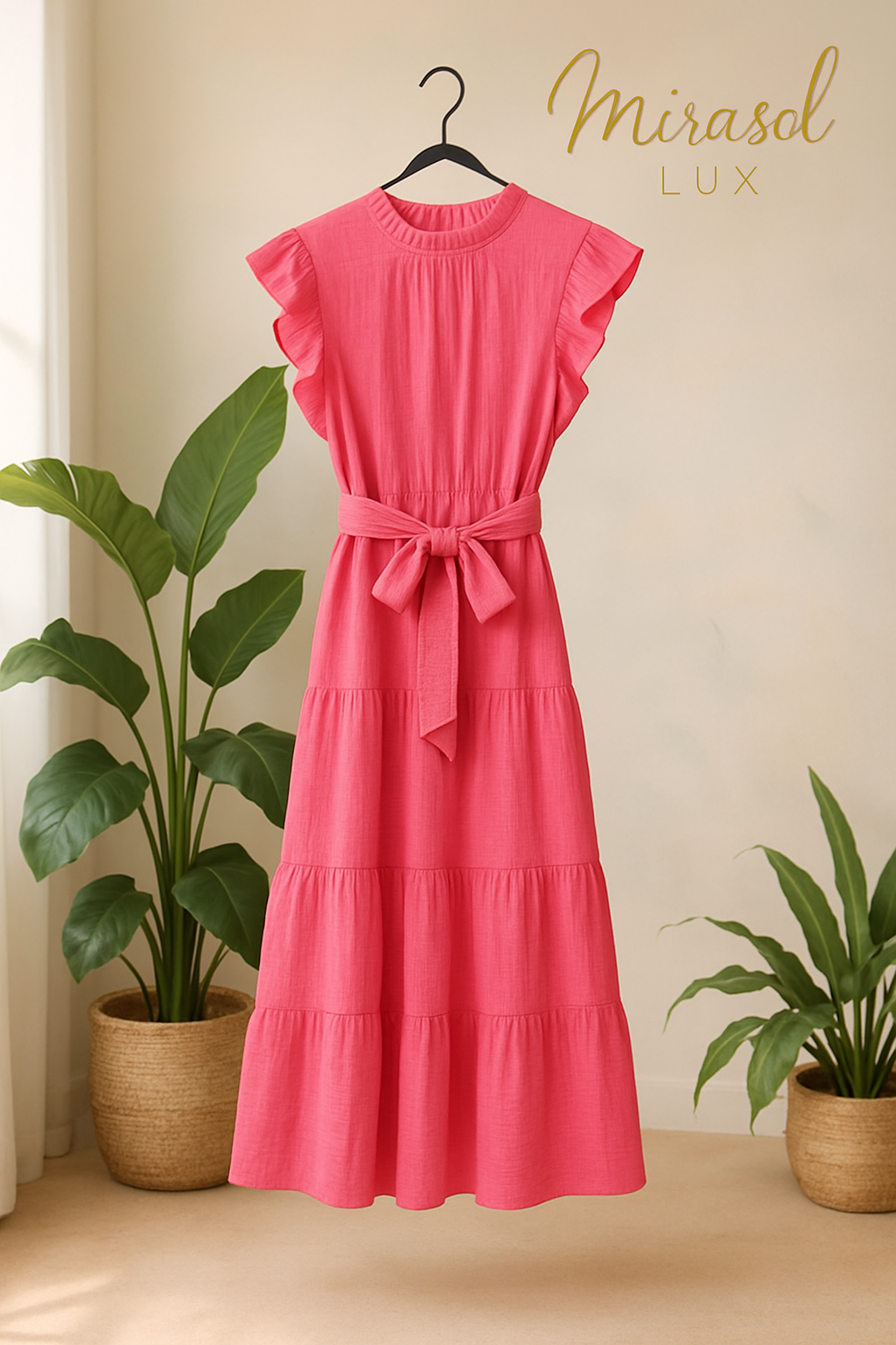 Cindy Dress, Ruffled Cap Sleeve Midi Dress