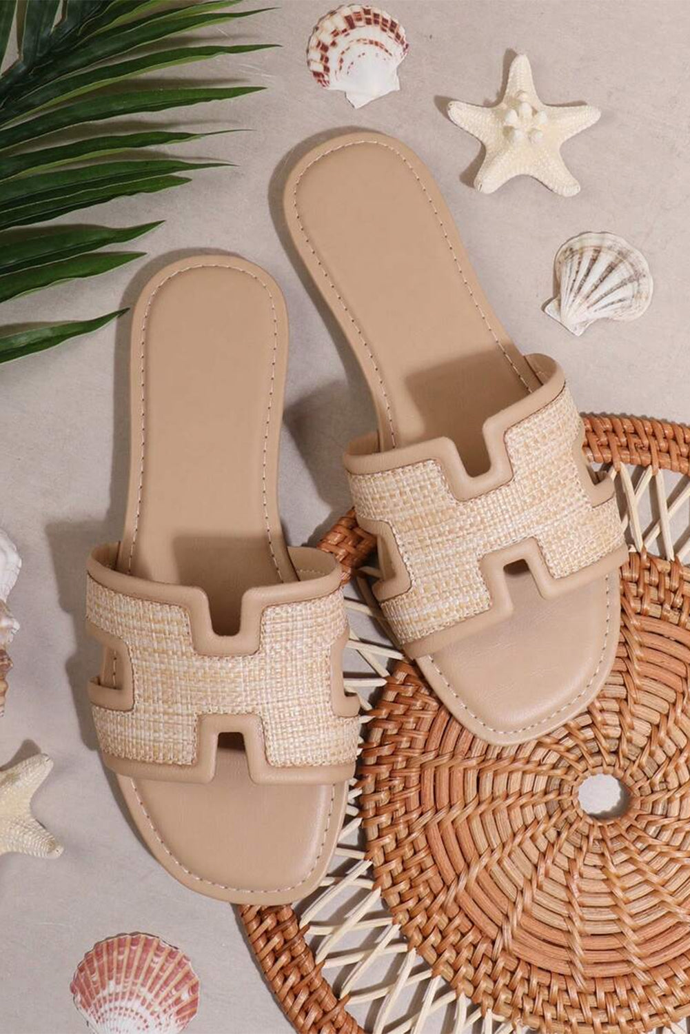 Chic Hollow Out Open Toe Slides with raffia