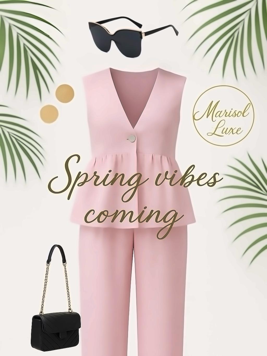 Nia Linen Button Down Peplum Vest and Pants Set