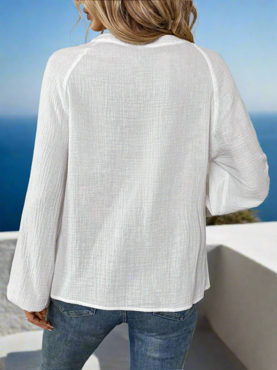 Paula Paisley Pattern Notched Long Sleeve Blouse