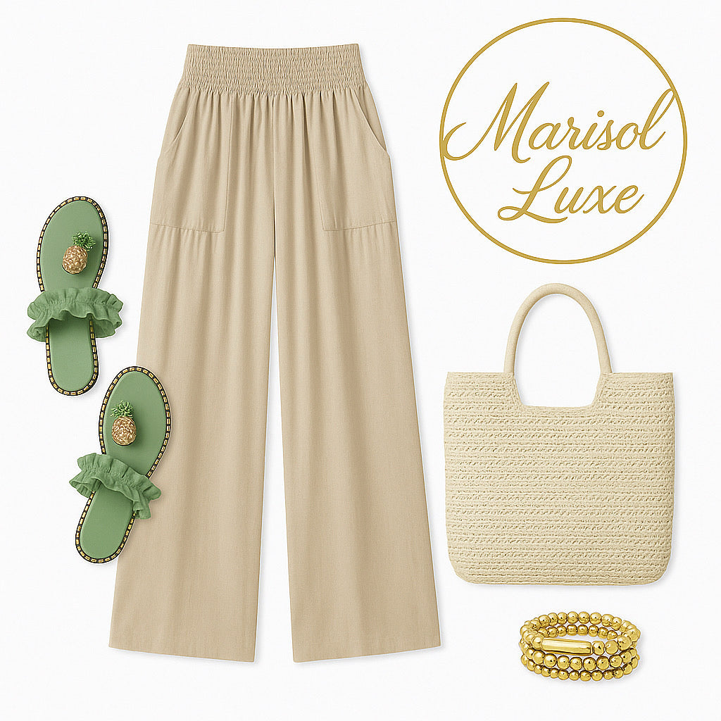 Smocked Waist Wide Leg Pants