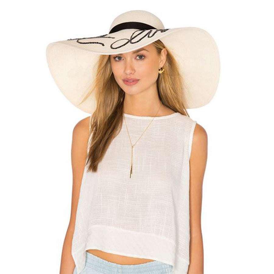 Sequined Embroidery Floral wide Brim Straw Beach Hat