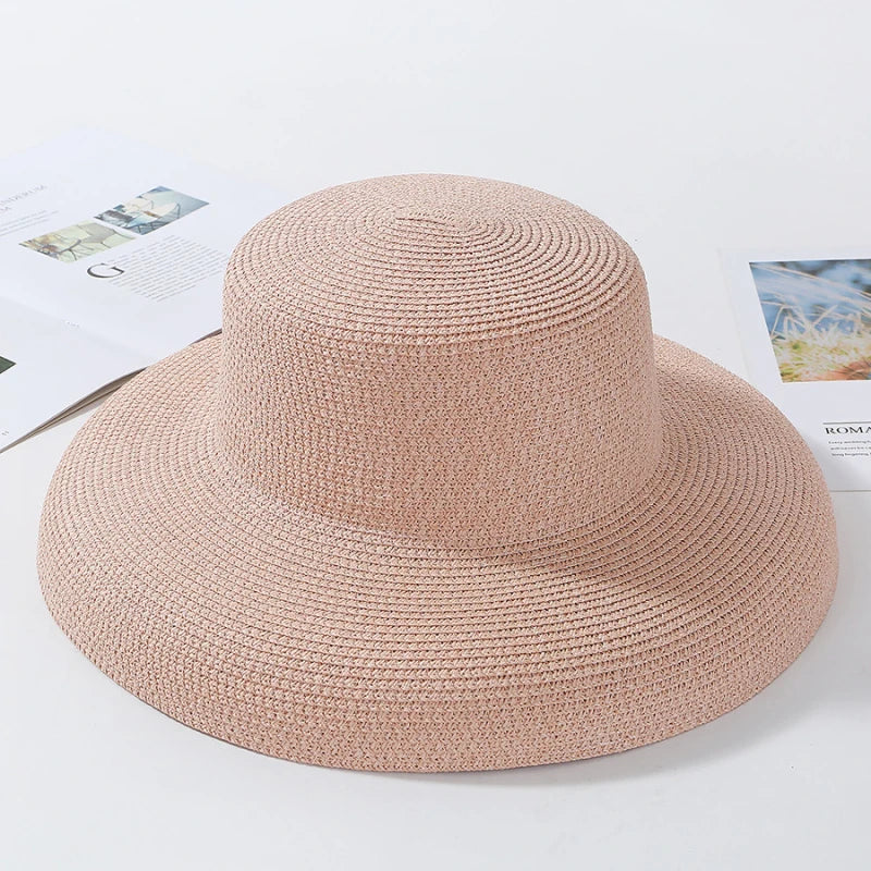 Summer Hat Elegant Wide Brim Round Top Panam Straw
