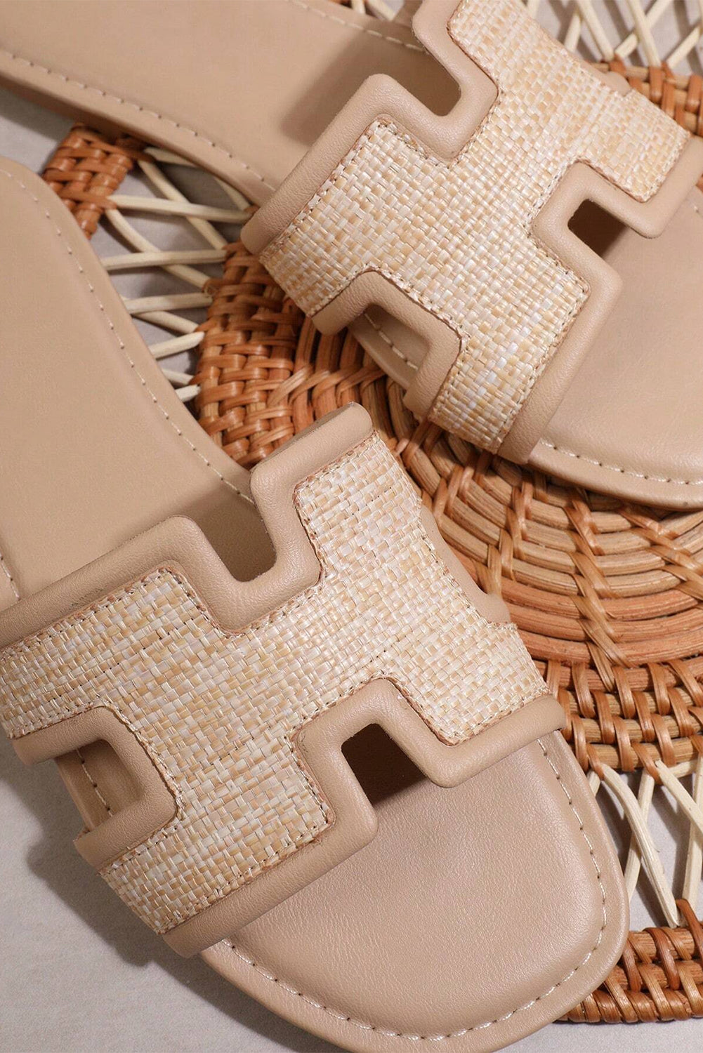 Chic Hollow Out Open Toe Slides with raffia