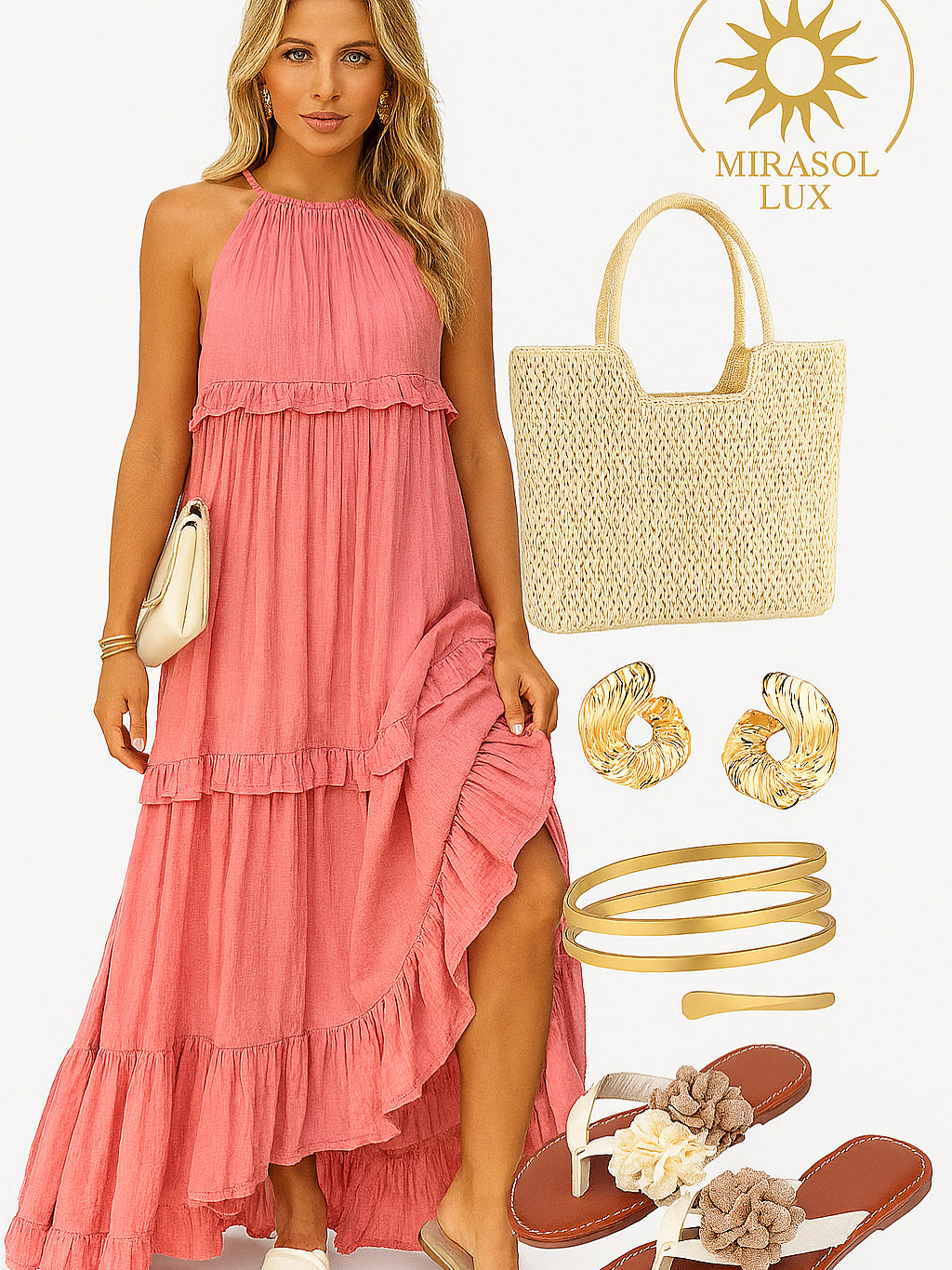 Alexa Ruffled Sleeveless Tiered Maxi Dress with Pockets