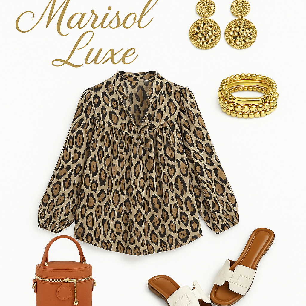 French Beige Light Leopard Print Loose Blouse