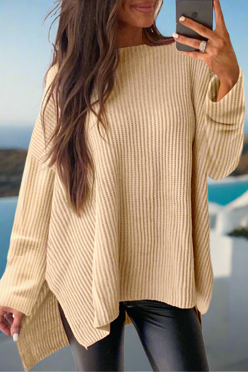 Oversized Sweater Apricot with Side Slits