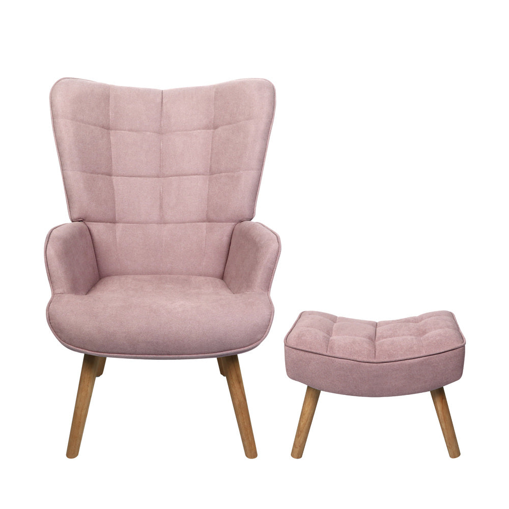 Armchair Set Ottoman Fabric Sofa Chairs Pink
