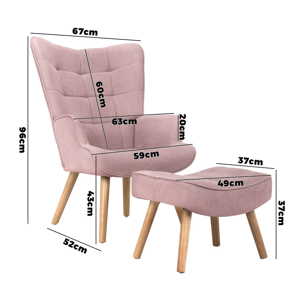 Armchair Set Ottoman Fabric Sofa Chairs Pink