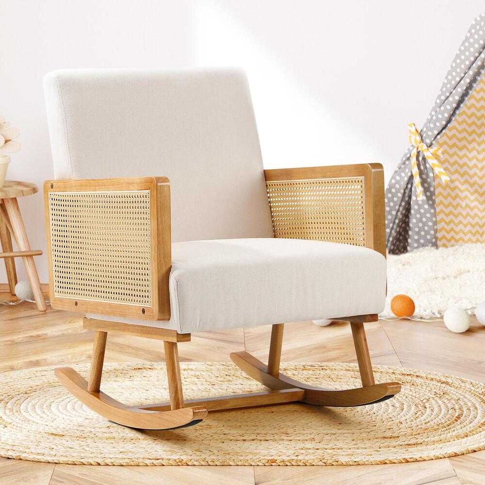 Beige PE Rattan Rocking Chair
