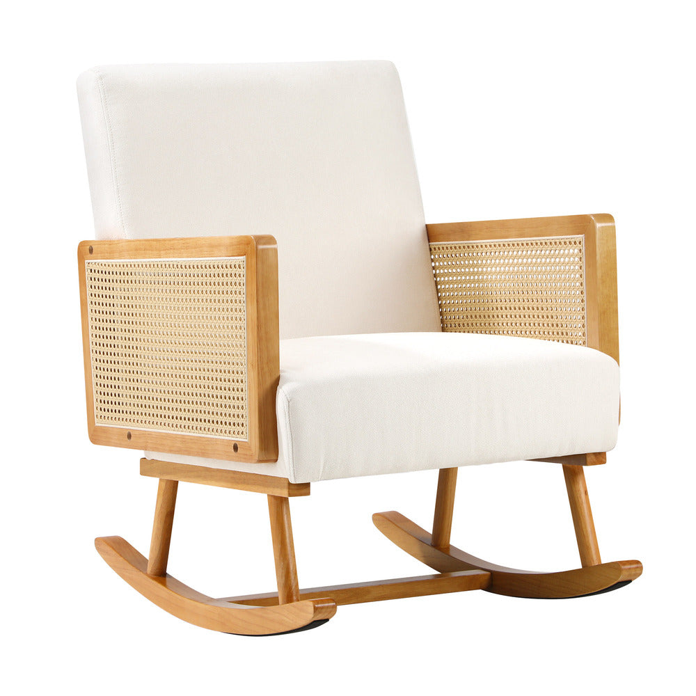 Beige PE Rattan Rocking Chair