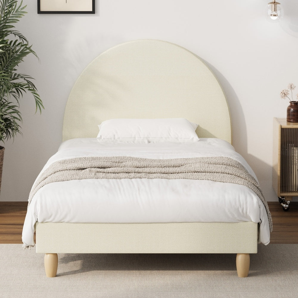 Single Size Bed Frame with Arched Bedhead in Beige
