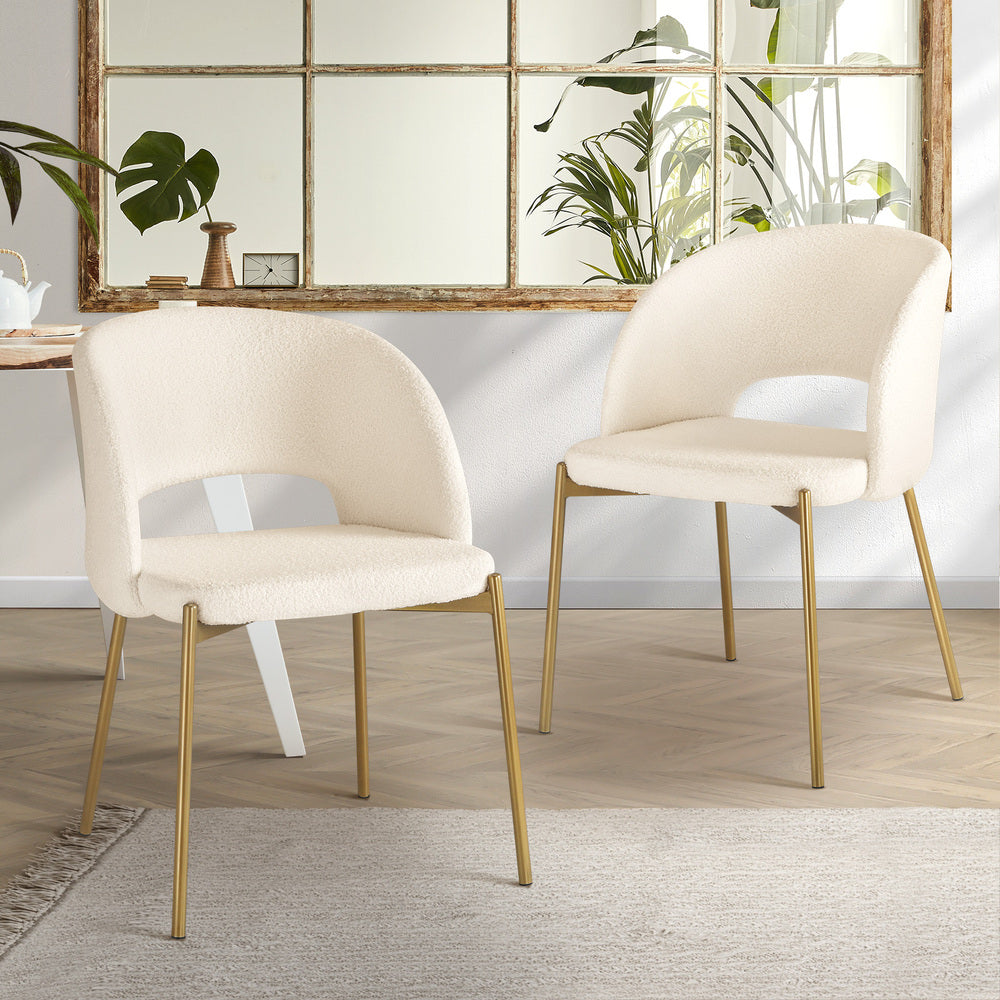 Set of 2 Sherpa Dining Chairs White and Gold