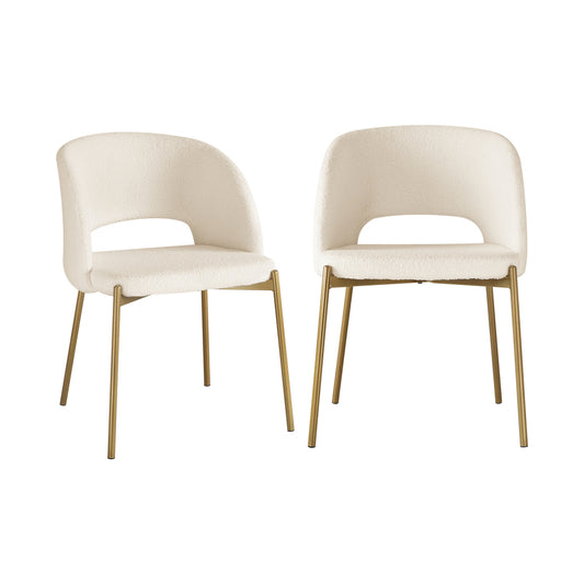 Set of 2 Sherpa Dining Chairs White and Gold