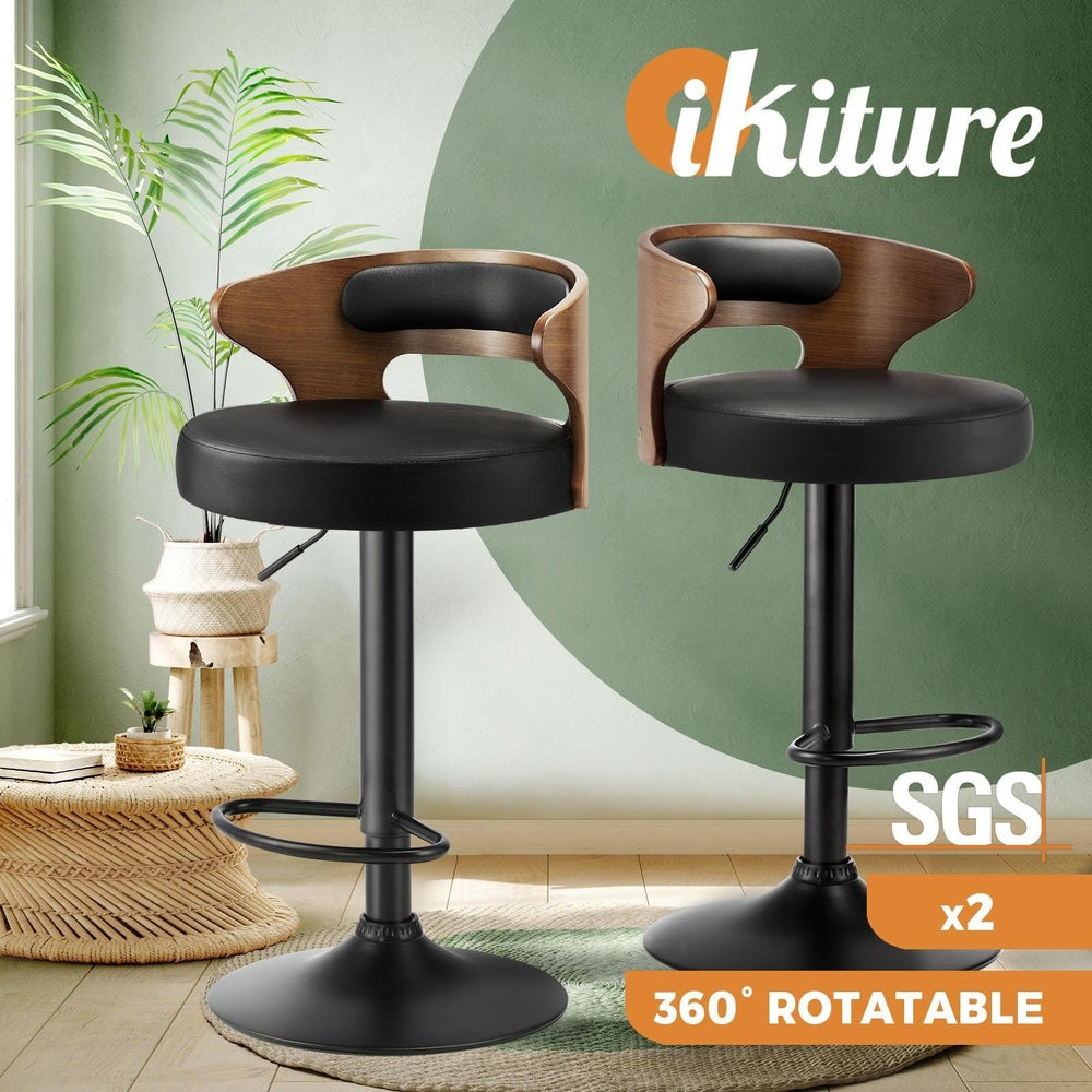 2 Bar Stools with Gas Lift and Swivel Black
