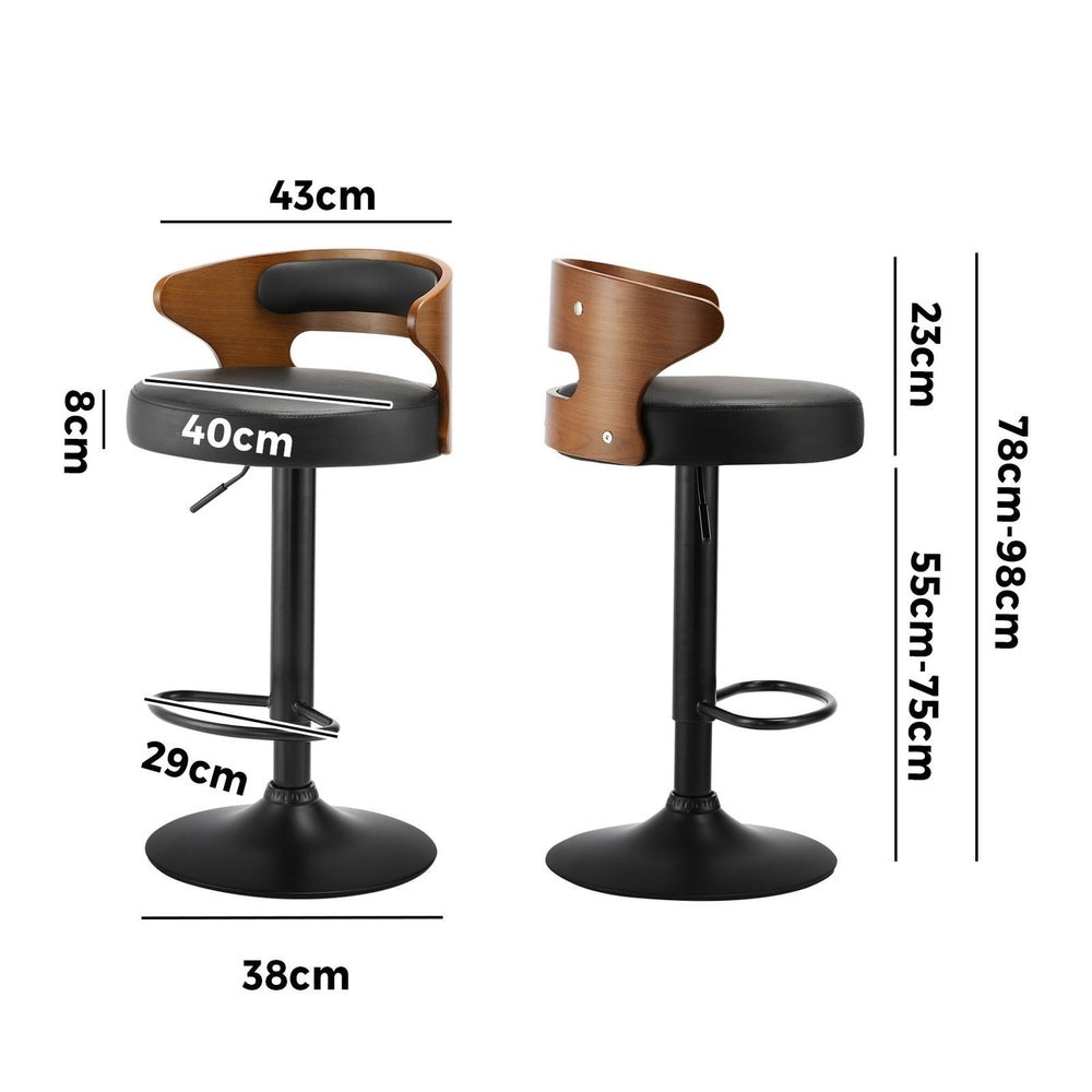 2 Bar Stools with Gas Lift and Swivel Black
