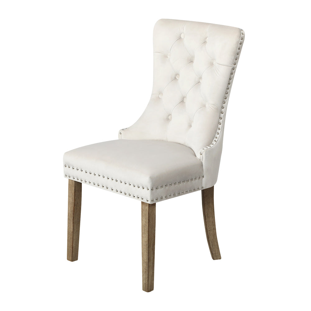 Set of 2 Velvet Dining Chairs French Tufted Beige