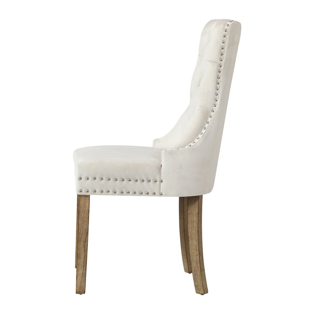 Set of 2 Velvet Dining Chairs French Tufted Beige