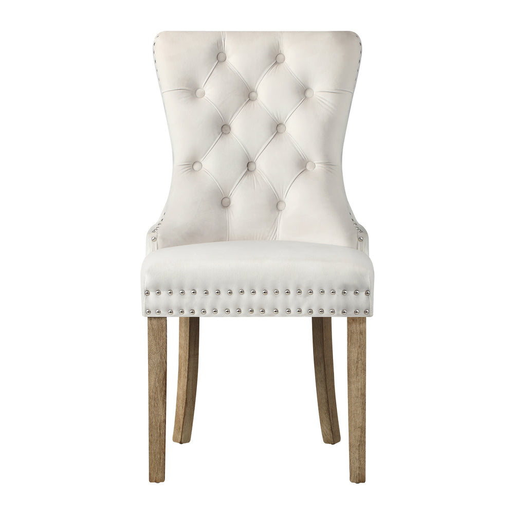 Set of 2 Velvet Dining Chairs French Tufted Beige