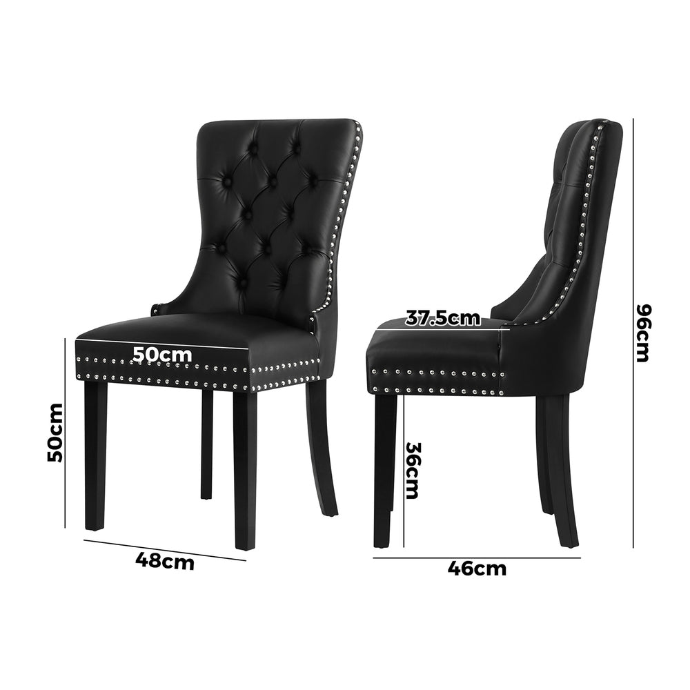 Set of 2 Velvet Dining Chairs French Tufted Black