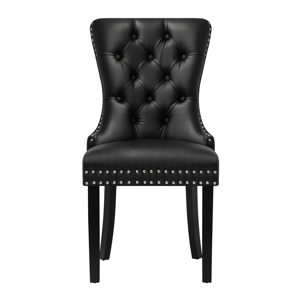 Set of 2 Velvet Dining Chairs French Tufted Black
