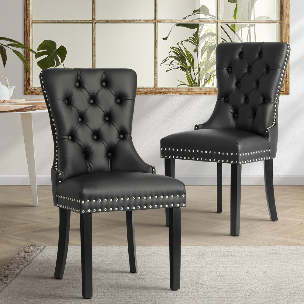 Set of 2 Velvet Dining Chairs French Tufted Black