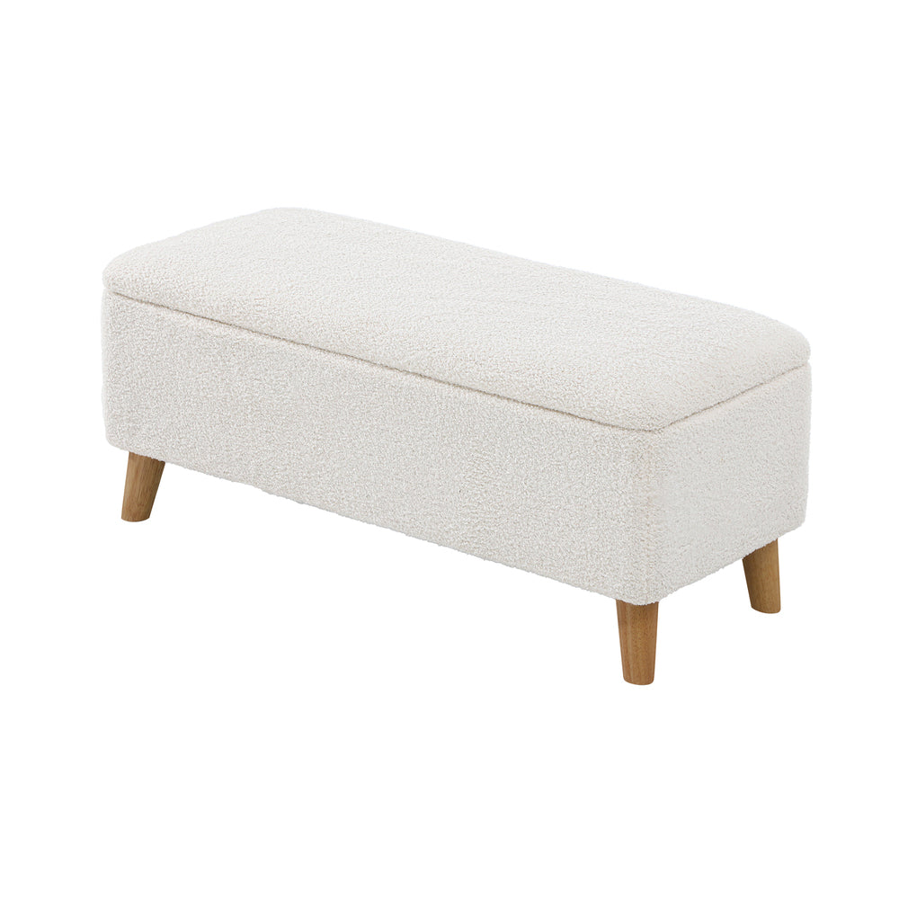 Sherpa Fabric Storage Ottoman White
