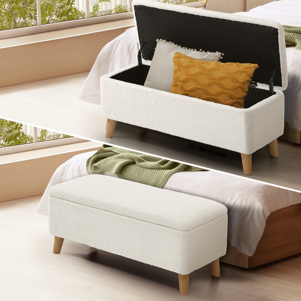 Sherpa Fabric Storage Ottoman White