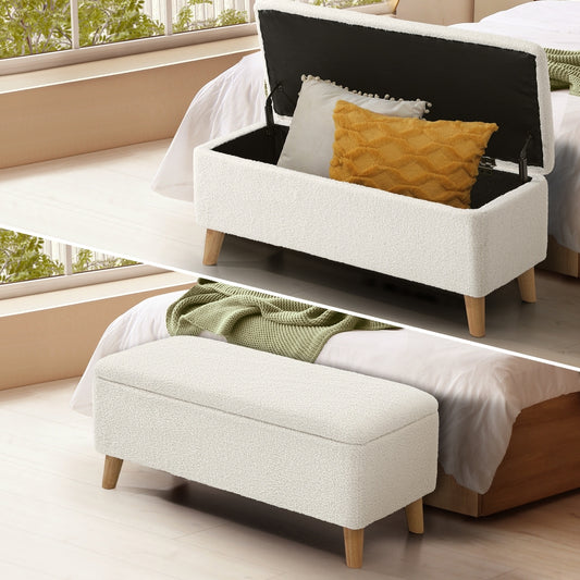 Sherpa Fabric Storage Ottoman White