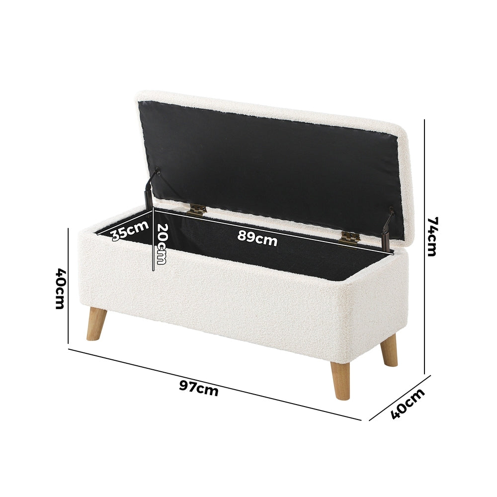 Sherpa Fabric Storage Ottoman White