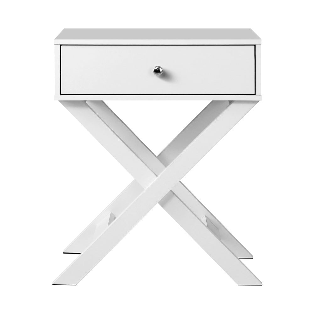White Bedside Table Wooden Frame Cross Base