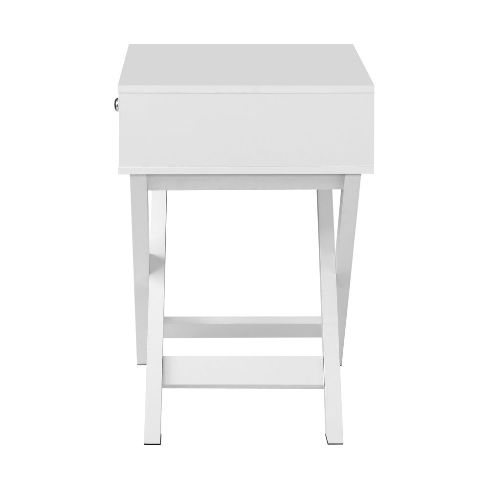 White Bedside Table Wooden Frame Cross Base
