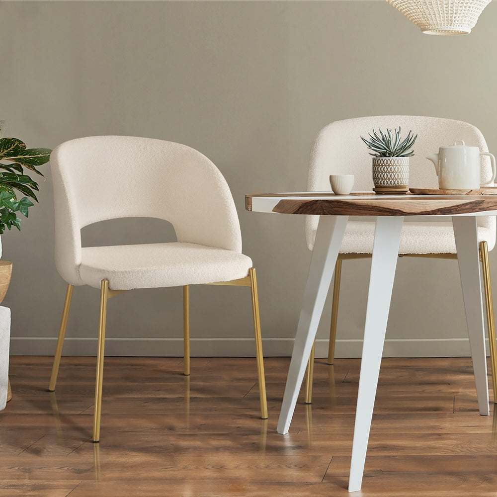 4PCS Armchair Dining Chairs Sherpa White and Gold