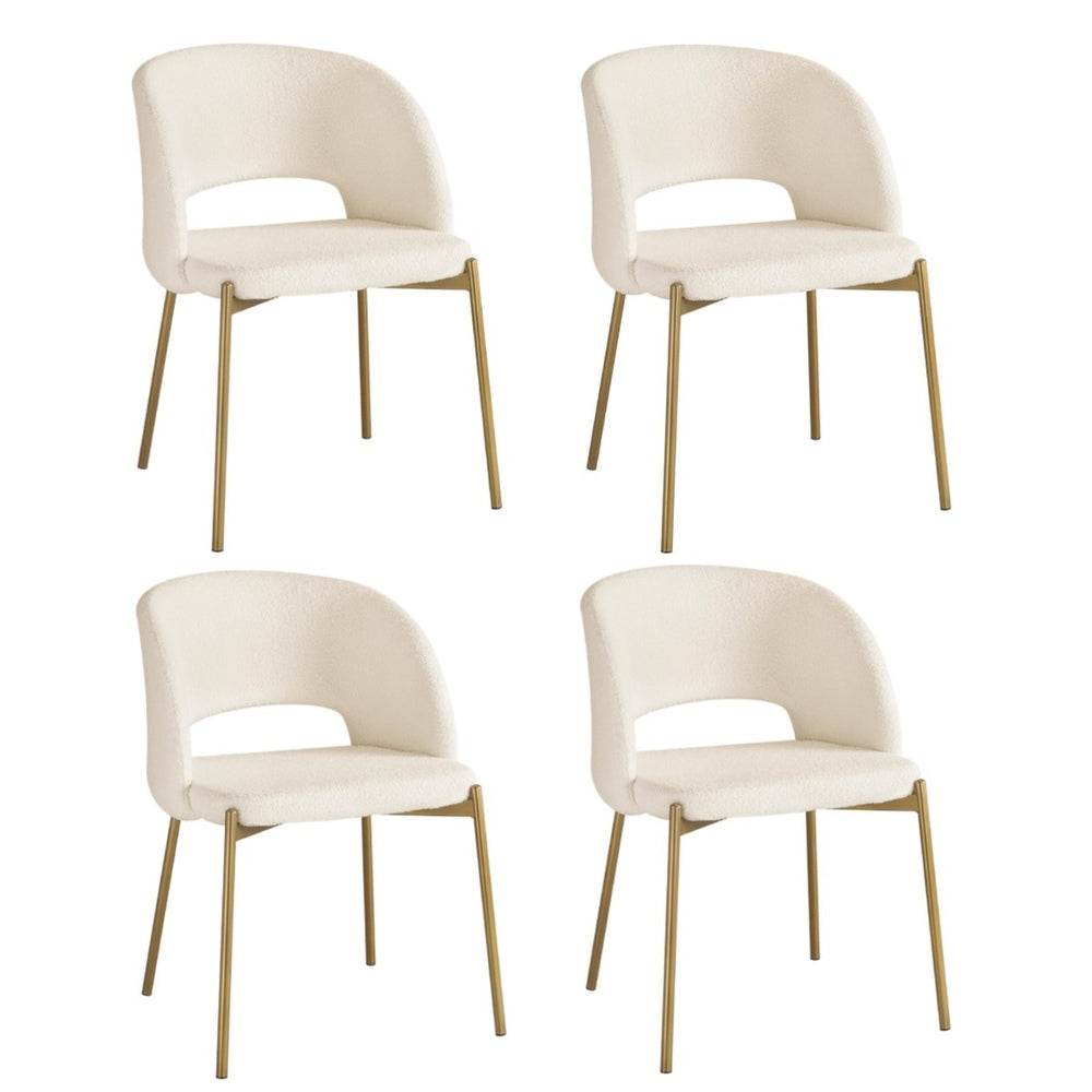 4PCS Armchair Dining Chairs Sherpa White and Gold