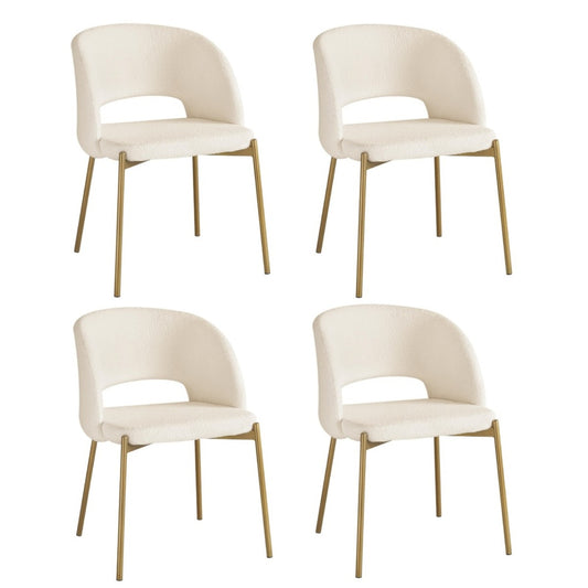 4PCS Armchair Dining Chairs Sherpa White and Gold