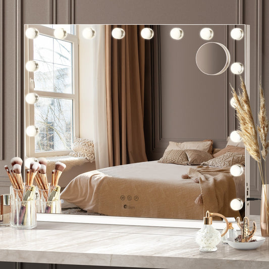 LED Makeup Mirror with 18 Bulbs and Magnifying Glass