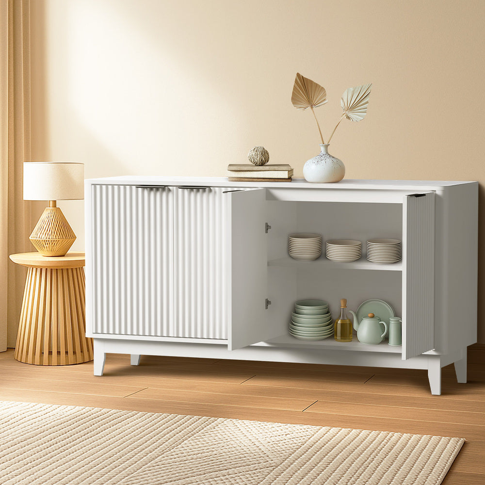 White Buffet Sideboard Storage Cabinet with 4 Doors Cupboard