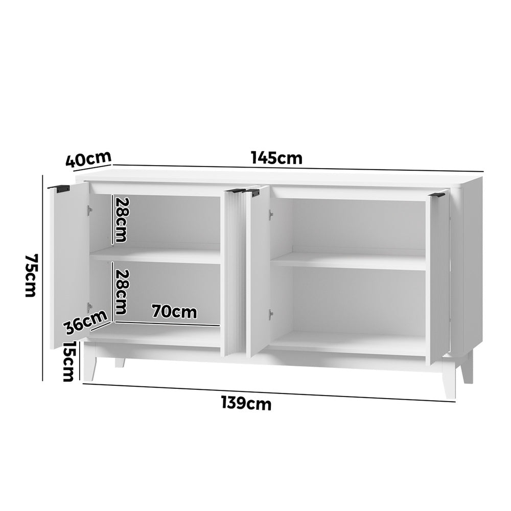White Buffet Sideboard Storage Cabinet with 4 Doors Cupboard