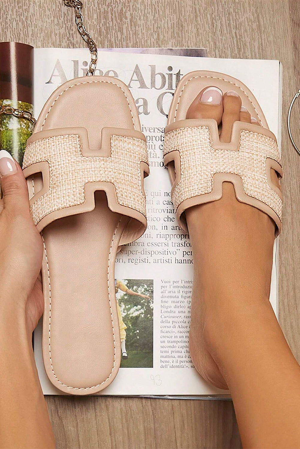 Chic Hollow Out Open Toe Slides with raffia