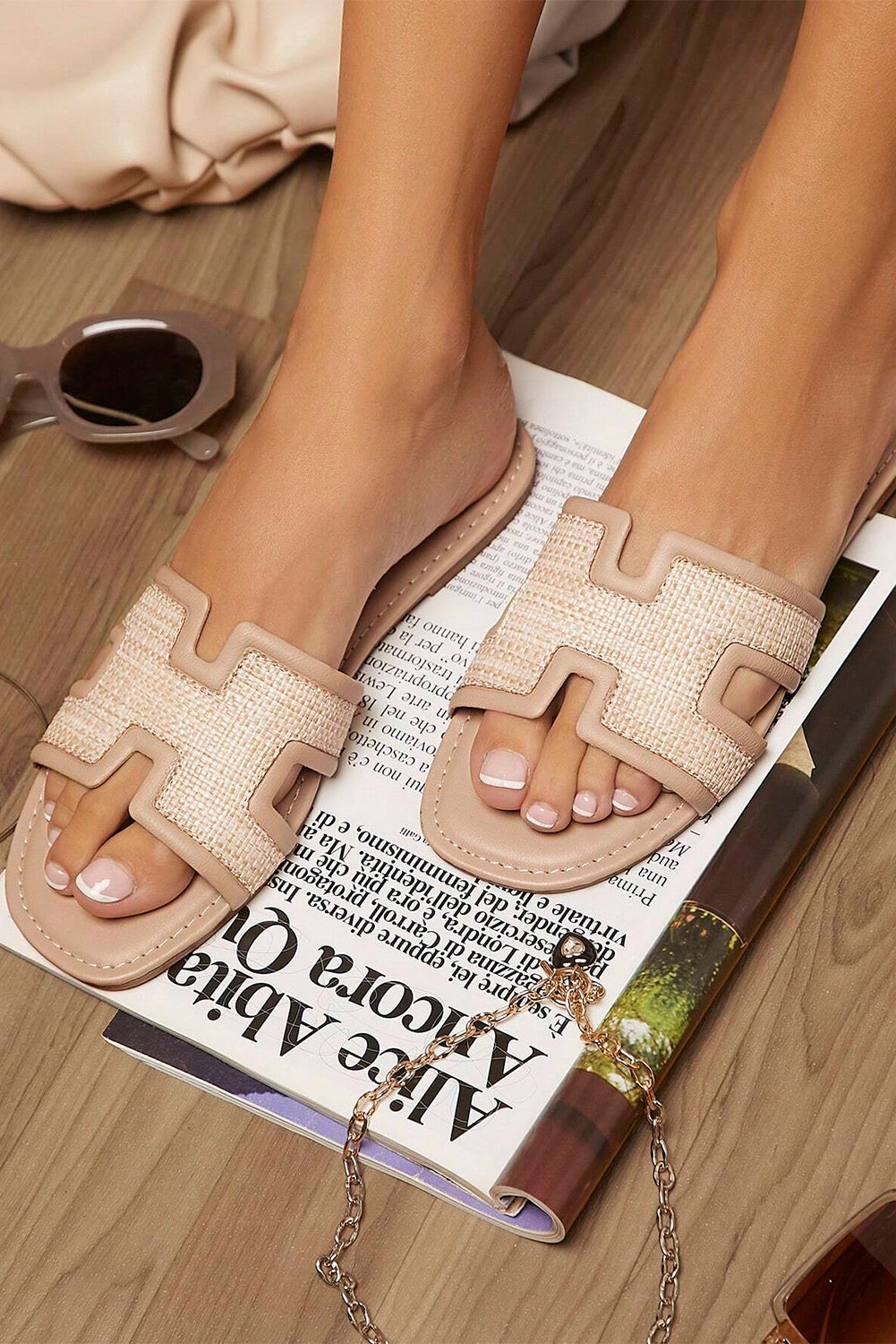 Chic Hollow Out Open Toe Slides with raffia