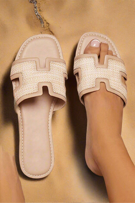 Chic Hollow Out Open Toe Slides with raffia