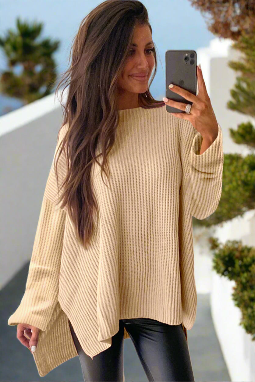 Oversized Sweater Apricot with Side Slits