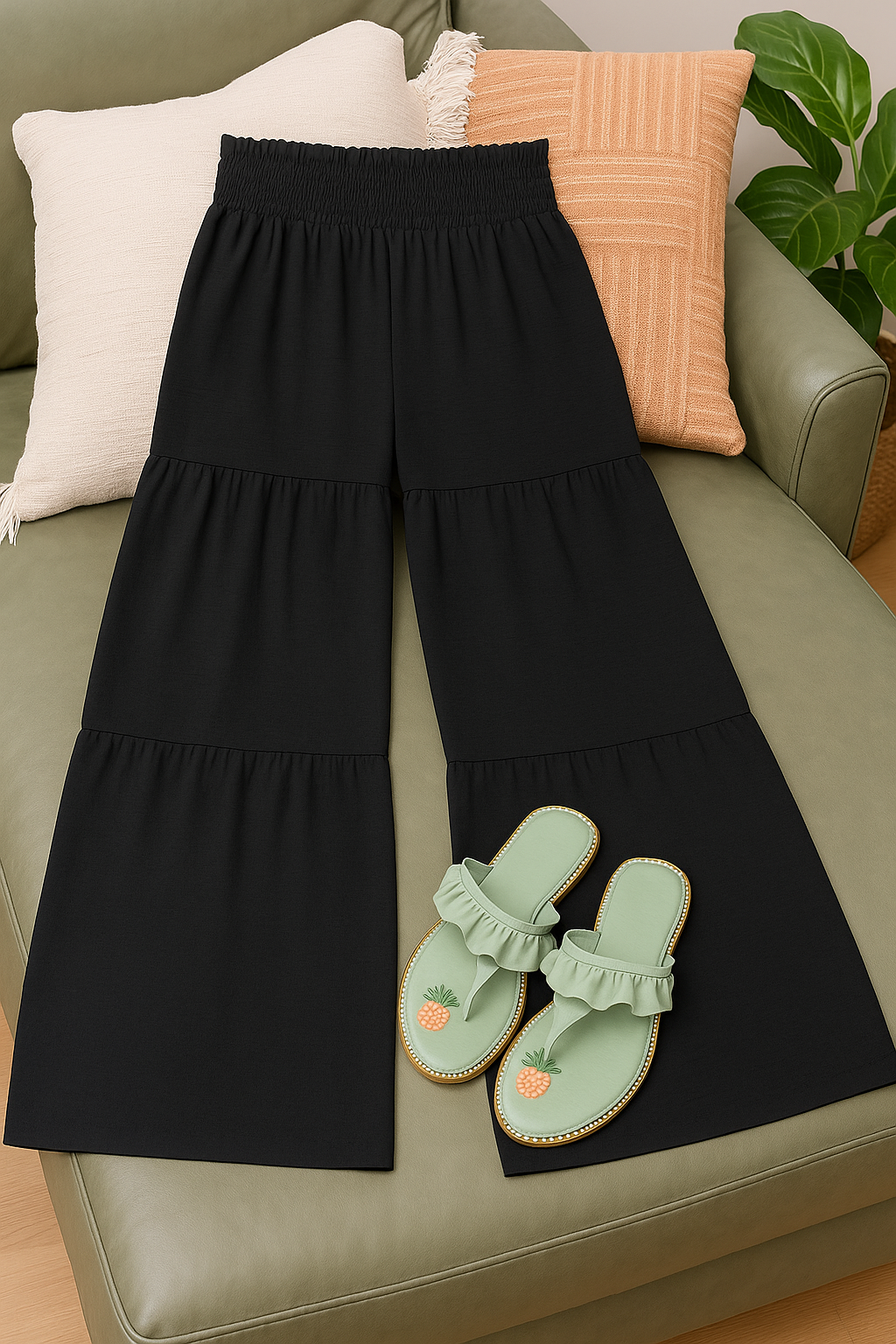 Smocked Waist Wide Leg Pants