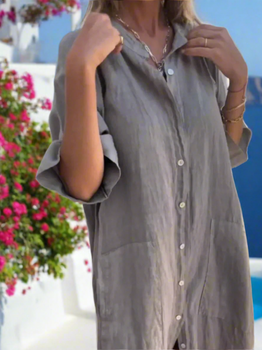 Birdie Casual Oversize Linen Shirt Dress with Pockets